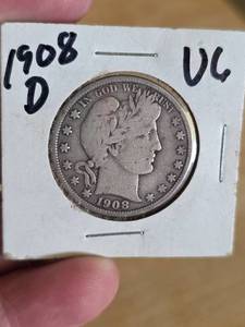 lot 8 image: 1908-D Barber silver half dollar