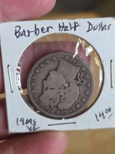 lot 13 image: 1909-S Barber silver half dollar