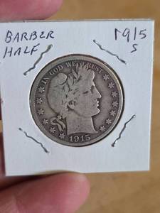 lot 23 image: 1915-S Barber silver half dollar