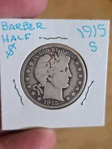 lot 24 image: 1915-S Barber silver half dollar