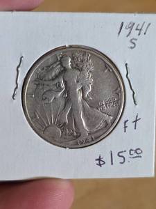 lot 27 image: 1941-S Walking Liberty Silver half dollar