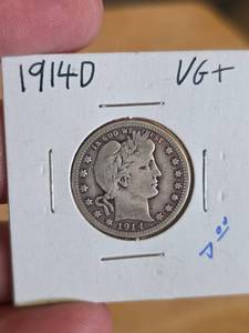 lot 43 image: 1914-D Barber silver quarter