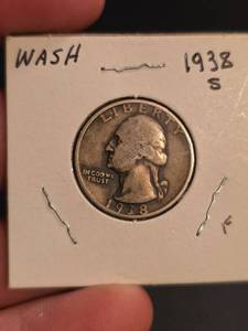 lot 64 image: 1938-S Washington silver quarter