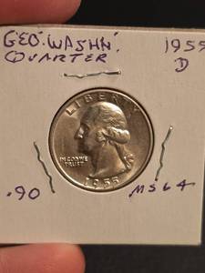 lot 76 image: 1955-D MS64 Washington silver quarter