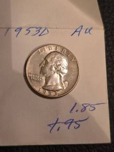 lot 81 image: 1953-D AU Washington silver quarter