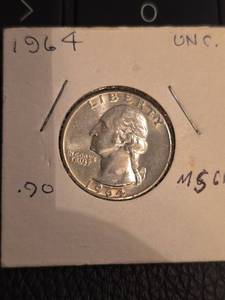 lot 83 image: 1964 uncirculated MS61 Washington silver quarter