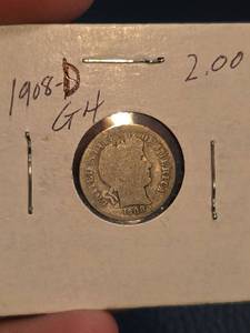 lot 90 image: 1908-D Barber silver dime
