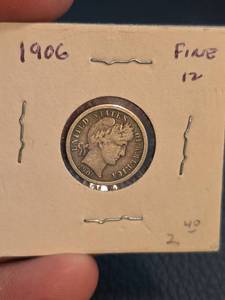lot 91 image: 1906 Fine Barber silver dime