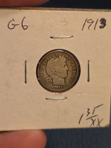 lot 100 image: 1913 Barber silver dime