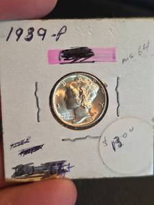 lot 123 image: 1939-P MS64 Mercury silver dime