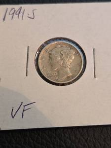 lot 134 image: 1941-S VF Mercury silver dime