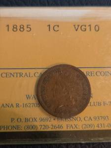 lot 186 image: 1885 Indian Head Penny