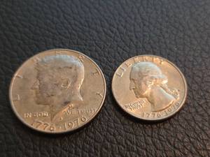 lot 210 image: Bicentennial quarter and half dollar set