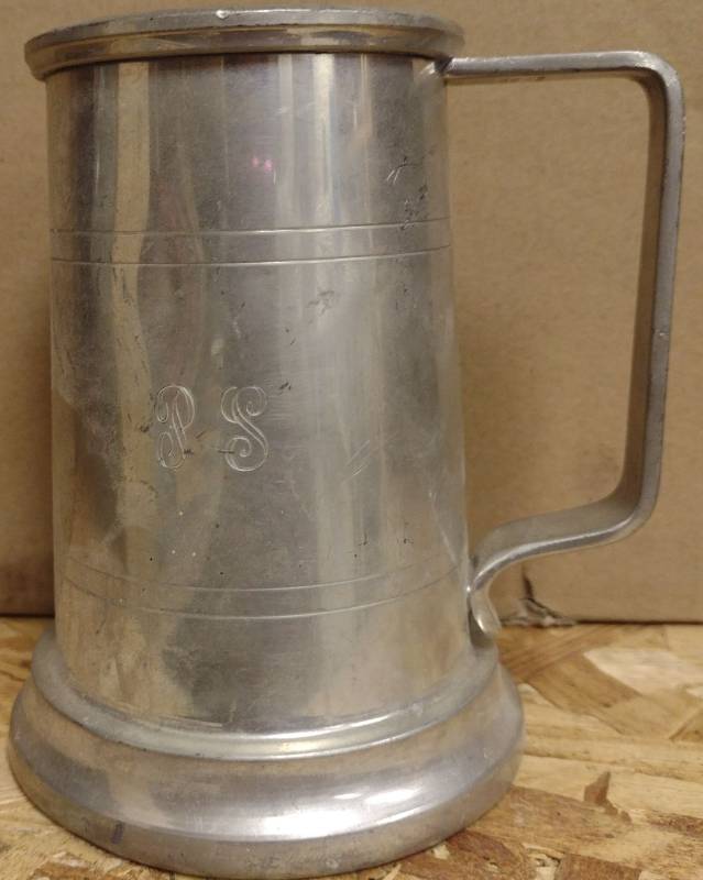lot 753 image: Silver-Tone Metal Tankard Mug with Monogram Engraving DP60