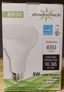 lot 435 image: EnviroTech BR30 8W 650 Lumens Dimmable LED Bulb 3000K E26