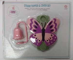 lot 438 image: Straw Topper & Cover Set Butterfly 2-Count 0.35-0.39 in Dia