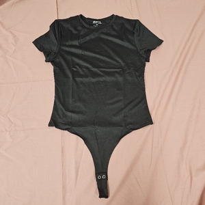 lot 4542 image: Cyanstyle Womens Summer Sexy Short Sleeve Crew Neck Double Lined Going Out Cute Thong Bodysuit Tops Black Medium