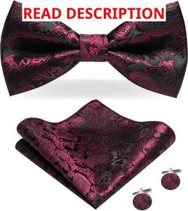lot 4579 image: JEMYGINS Mens Paisley Tie and Pre-tied Paisley Bow Tie with Pocket Square Cufflinks Clip Set. Dark Green
