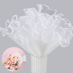 lot 4587 image: 2Pcs 4.37 Yards White Flower Wrapping Mesh Paper Pearl Edge Bouquet Packaging Wrinkled Translucent Floral Wrapping Mesh Paper for Flower Bouquet DIY Crafts Decorations