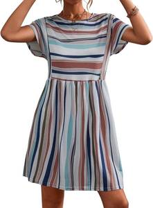 lot 4588 image: Womens Summer Striped Short Sleeve T-Shirt Dresses Casual Crew Neck Mini Dress Flowy Beach Sundress White Striped Small