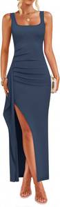 lot 4595 image: ZESICA Womens Summer Strapless Bodycon Maxi Dress Ribbed Sexy High Split Mermaid Prom Party Dresses,Navy,Large