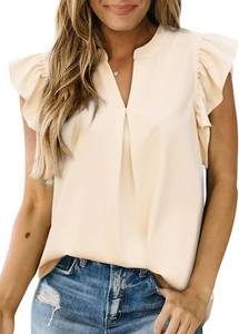 lot 4598 image: Dokotoo Womens Summer Tops Dressy Casual V Neck Ruffle Short Sleeve Solid Blouses Tops Apricot Medium