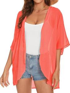 lot 4599 image: Womens Kimono Beach Cover Up Chiffon Cardigan Floral Summer Tops Loose Capes Light Pink 3XL