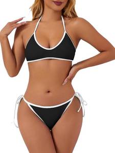 lot 4606 image: TASHEHE Womens String Bikini Set Sexy Tie Hlater Two Piece Swimsuit Color Black Bathing Suit - 428-BlackWhite - Medium