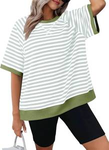 lot 4609 image: Dokotoo Womens Summer Tops 2025 Oversized T Shirts for Women Casual Crewneck Short Sleeve Striped Color Block Workout Tops Lightweight Loose Fit Pullover Cute Blouse Basic Tee Shirt Green Small