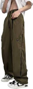 lot 4620 image: Goth Cargo Pants for Men Y2K Streetwear Casual High Waist Wide Leg Harajuku Hip Hop Dance Joggers Pant Arny Green XL