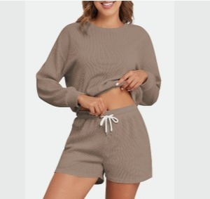 lot 4623 image: ZAFUL Womens Two Piece Sets 2 Pockets Sweat Short Sets 2024 Waffle Knit Outfits Lounge Matching Set Sweatsuit Tracksuit Tan XL