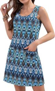 lot 4647 image: CAMSSOO Womens Summer Dresses Casual Sleeveless Beach Dress Loose Scoop Neck Boho Floral Sundresses with Pockets Multicolor XL