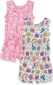 Disney | Marvel | Star Wars | Frozen | Princess Girls and Toddlers' Knit Sleeveless Rompers, Pack of 2. Multi Color 4T