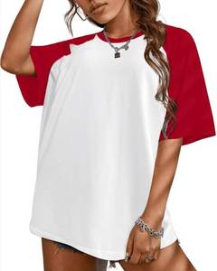 lot 4649 image: Remidoo Womens Short Sleeve Oversized T Shirt Color Block Crew Neck Casual Tee Tops White and Red Medium