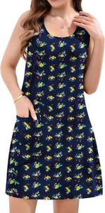 lot 4654 image: CAMSSOO Womens Summer Dresses Casual Sleeveless Beach Dress Loose Scoop Neck Boho Floral Sundresses with Pockets Blue with Flower Medium