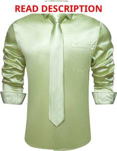 lot 4655 image: DiBanGu Satin Shirt and Tie Sets for Men Dress Shirts Long Sleeve Inner Contrast Mens Casual Button-Down Shirts Green Medium
