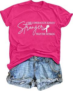 lot 4660 image: Breast Cancer Shirt for Women Pink Ribbon Breast Cancer Awareness T-Shirt Short Sleeve Inspirational Tee Top Pink Large