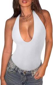 lot 4663 image: REORIA Bodysuits for Women Halter Tops Summer V Neck Backless Body Suits Tank Top Trendy Fashion Clothing White XS
