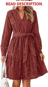 lot 4664 image: PRETTYGARDEN Womens Long Sleeve Spring Dress Casual Fall V Neck A Line Hollow Out Eyelet Wedding Guest Short Dresses Black XL