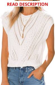 lot 4665 image: Langwyqu Womens Cap Sleeve Tops Summer Crew Neck Shirt Lightweight Crochet Knit Sweater Blue Small