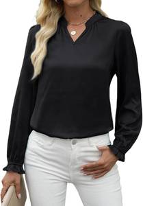 lot 4666 image: VIMPUNEC Womens Satin Blouse Dressy Fall Long Sleeve Work Shirt Business Casual V Neck Top Black XL