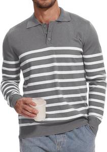 lot 4670 image: Demoking Striped Sweaters for Men Polo Shirts Long Sleeve Mens Casual Knit Sweater