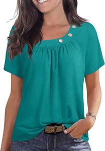 lot 4676 image: PrinStory Womens Short Sleeve Tops Summer Fashion Irregular Neck Knitted Tunic Tops Casual Loose Pullover Shirts Maroon Large