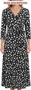 lot 4680 image: Aphratti Womens Maxi Dress with Sleeves Summer Casual Long Faux Wrap Dress Blue with flowers Medium