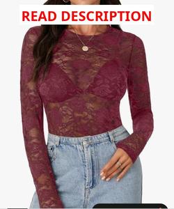 lot 4686 image: IWOLLENCE Womens Petite Long Sleeve Mock Neck Lace Tops Sexy Floral Western See Through Blouse Sheer Mesh Shirts Party Clubwear Black Sunflower, Black XS