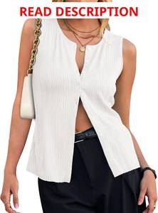 lot 4690 image: Yousify Womens Sleeveless Button Down Tank Tops Summer Casual Textured Vest Top Button Up Trendy Work Business Shirt Orange Medium