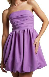 lot 4697 image: MISSACTIVER Womens Strapless Tube Top Mini Dress Ruched Sleeveless Off Shoulder Flared Short Dress Summer Party Club Dresses Purple, Small