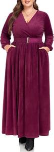 lot 4698 image: Carrdc Plus Size Maxi Dresses for Curvy Women Long Sleeve Velvet Dress Wine 3XL
