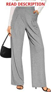 lot 4706 image: CLOZOZ Womens High Waist Straight Leg Casual Pants Stretchy Faux Front Waffle Knit Wide Leg Dressy Pant Black Small