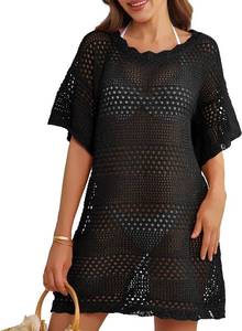 lot 4717 image: Women Swimsuit Coverup Crochet Bathing Suit Beach Cover Ups Summer Knit Bikini Beachwear Pullover Swimwear Dress,Black Small